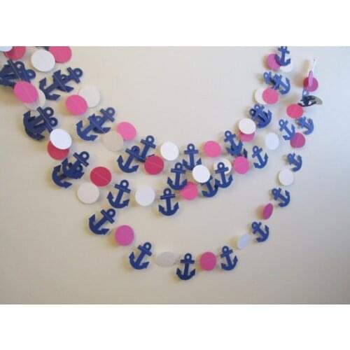 Anchor Paper Garland - Anchor garland, anchors, paper garland, blue and hot pink, baby showers, shower decor, nautical garland