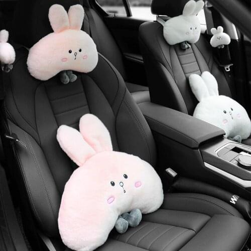 Car Headrest Cute Rabbit Neck Pillows Cushion Auto Womens Seatbelt Protect Lumbar Head Rest Seat for Car Supplies Pillow Goods
