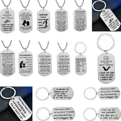 Stainless Steel Dog Tags Pendant Necklace Family Jewelry To My Son Daughter Love Dad Mom Keyring Lover Husband Wife Gifts Chain