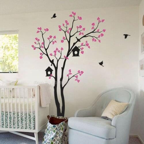 Large Tree Wall Decal Baby Nursery Vinyl Wall Stickers Birds Birdhouse Cute Living Room Mural Art Bedrooms Fine Wallpaper LL2177