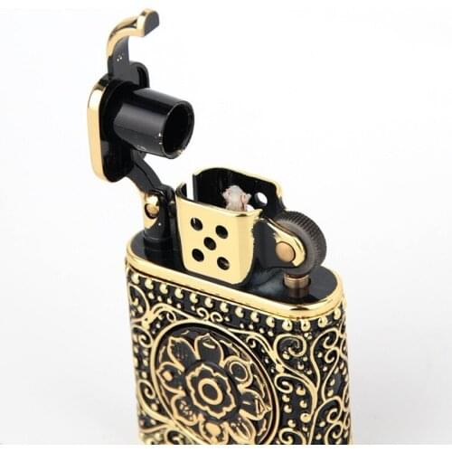 Armor Six-character Mantra High-grade Pure Copper Carving Kerosene Lighter Vintage Gadgets for Men Smoking Accessories for Weed