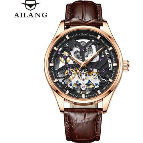 AILANG Fashion Waterproof Business Luminous Casual Mens Watches Top Brand Luxury Men Watch Skeleton Tourbillon Automatic 8607G
