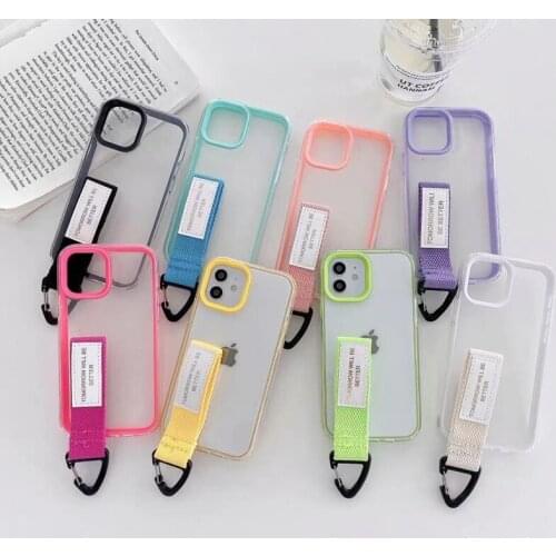 Armor 3 in 1 Wristband bracket keychain Transparent Soft Case For iPhone 13 11 12 Pro Max Mini XS X XR 8 7 Plus SE 2020 Cover