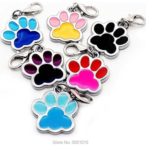 Wholesale 20pcs plating Two-color footprint cat Puppy Pet Id Tags Dog Collar Accessories Customized Pet ID Tags Personalized