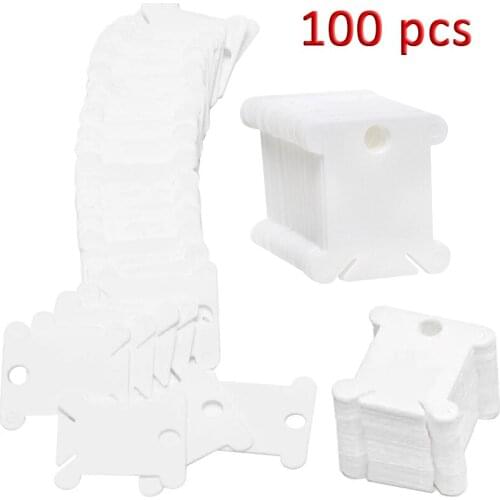 Imzay 100 Pcs Plastic Floss Bobbin (White)Sewing Thread Winding Plate Board Card For Embroidery Thread Bobbins Organizer