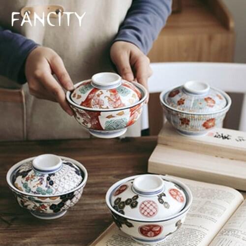 FANCITY Japanese-style ceramic stew pot, small soup cup with lid, small household water-proof stew cup, small single birds nest