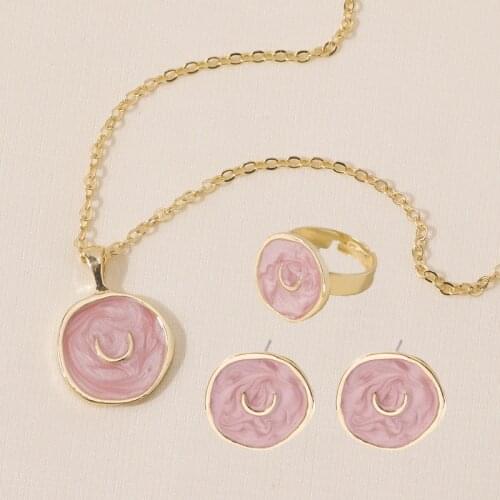 Lost Lady Fashion Enamel Moon Star Earrings Ring Necklace for Women Womens Metal Lightning Heart shaped Jewelry Sets Wholesale