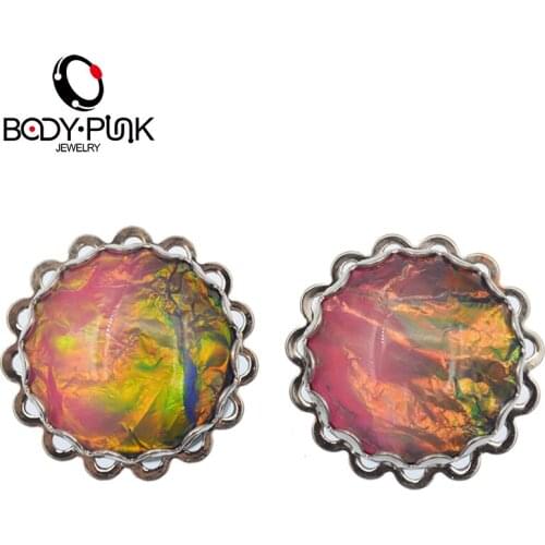BODY PUNK Red Green Mix Foil Plugs Stainless Steel Screw Ear Plugs Ear Expander Flesh Tunnel Body Piercing Jewelry PLG 096