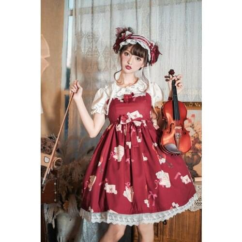Cute Print Lolita Dress Sweet and Lovely Lolita Spaghetti Strap Dress Cos Tea Party Retro Court Princess Party Dresses