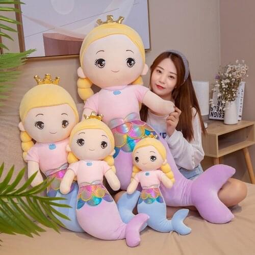 55cm-120cm Cute Double Braids Mermaid Plush Toys Soft Stuffed Cartoon Animals Fish Doll Nap Pillow Cushion Girls Birthday Gifts
