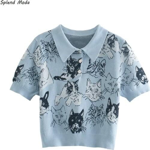 Splend Moda Summer Women New Trend Short-Sleeve Stretch Woolen T-Shirt Casual All-Match Thin Polo Collar Knit Pullover Sweater