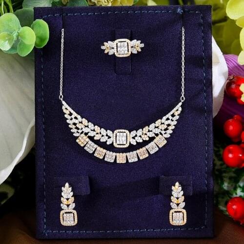 GODKI New Charms 3PCS Ring Necklace Earring Set For Women Wedding Party Cubic Zircon CZ Dubai Bridal Jewelry bijoux femme ense