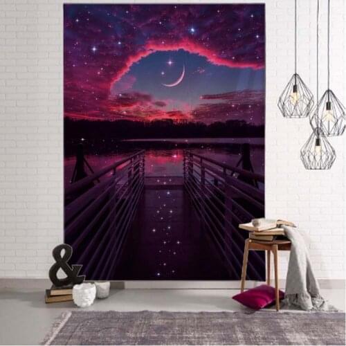 Landscape sunset starry sky dream tapestry wall hanging hippie psychedelic bohemian mandala aesthetics room decoration 8 sizes