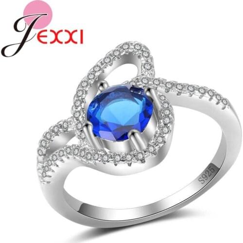 Real 925 Sterling Silver Unique Fashion Jewelry Round Crystals Rings For Women Wedding Engagement Ring Accessories Bague