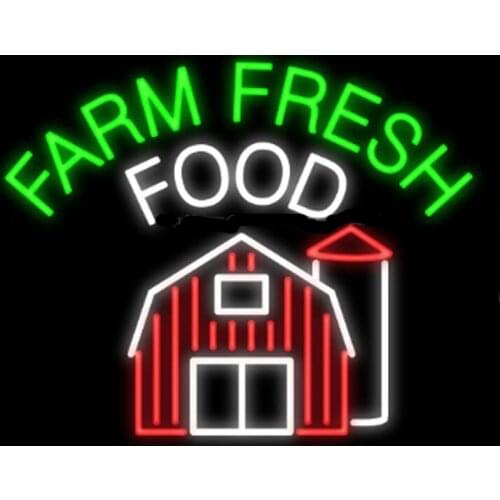 Farm Fresh Food Wood House Neon Sign Handmade Real Glass Tube Bar Store Home Restaurant Decoration Display Neon Signs 31"X24"