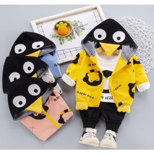 New Autumn Spring Boys Girls Sport Clothes Baby Cartoon Hoodies Coat+T-shirt+Pants 3pcs/Set Kids Sport Suit Children Clothing