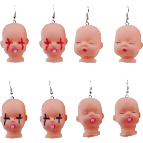 New Creative Cartoon Sleeping Baby Head Drop Earrings for Women Exaggerated Unique Funny Dangle Earrings Party Jewelry Cool Gift