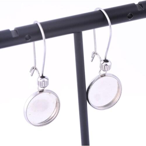 20pcs Stainless Steel Dangle Earring Base Setting Blanks Fit 12mm Cabochon Bezel Trays Diy Kidney Ear Wire Hooks Findings