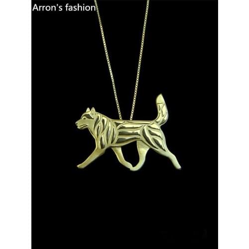 Nrendy cute Siberian Husky with carried up tail dog pendant necklace women statement necklace men animal jewelry