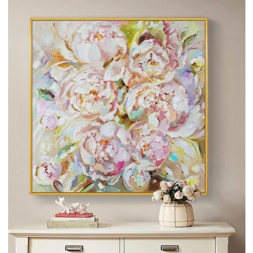 Peony Flowers hand-painted Oil Painting Significantly Restaurant Entrance Hallway Light Luxury Modern Paintings Sofa Backdrop De