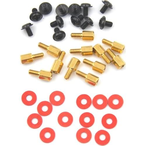 10Pcs 6.5mm 6-32-M3 Computer Golden Motherboard Riser+Silver Screws + Red Washers
