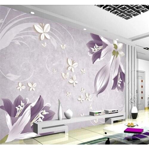 Custom wallpaper 3D fashion purple lily pattern background wallpaper mural quality waterproof material