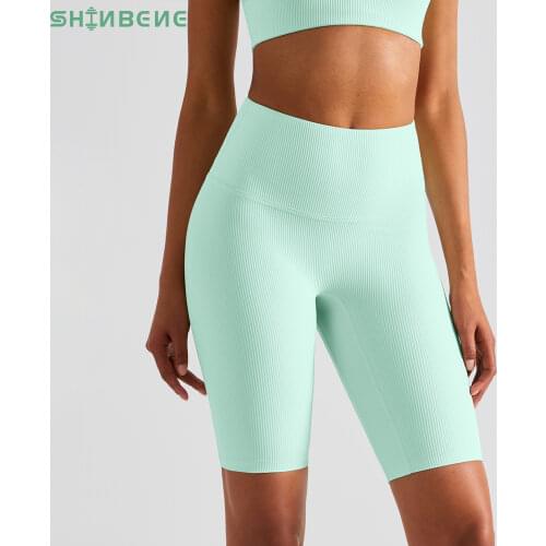 SHINBENE 8" CAMEL TOE PROOF Ribbed Gym Training Biker Shorts Women High Waist Squat Proof Gym Workout Sport Shorts Activewear