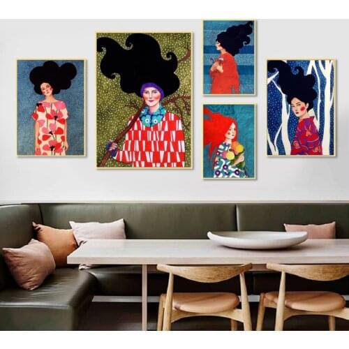 Nordic Abstract Girl Hair Flower Wall Art Canvas Painting Vintage Figure Posters And Prints Wall Pictures Living Room Home Decor