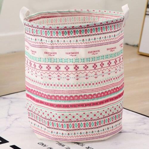 Foldable Laundry Basket Toys Storage Bucket Dirty Clothes Basket Printed Box Linen Fabric Canvas Organizer for Bathroom