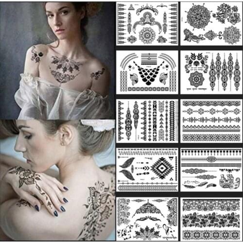 Arm Tattoos Legs Bracelet India Mandala Flower Large Black Henna Tattoo Waterproof Mehndi Women Body Stickers Sexy Tattoo T0940