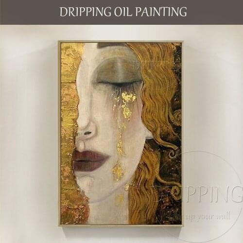Top Artist Pure Hand-painted High Quality Luxury Art Woman In Golden Tear Oil Painting Reproduction Gustav Klimt Oil Painting