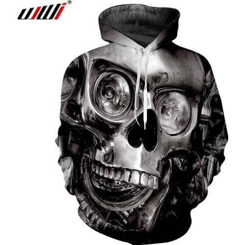 UJWI Man Punk Rock Hoodies 3D Printed Funny Metal Skull Pullover Big Size Harajuku Mens Streetwear Dropshipping