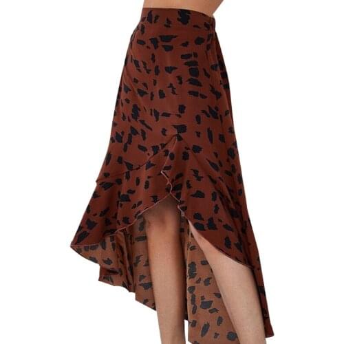 Women Sexy High Waist Split Boho Dot Print Ruffle Irregular Midi Long Wrap Skirt Q39C