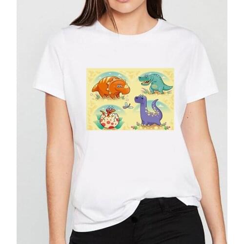 Women T Shirts Short Sleeve Dinosaur Print Cute Cartoon Ladies Clothing Graphic T Top White Shirt Female Tee T-Shirts