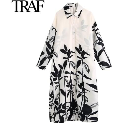 Traf Za Women Clothing 2021 Spring Autumn Robe Elegant Chic Long Sleeve Dresses French Fashion Loose Midi Big Shirt Dress