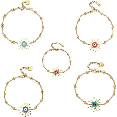 ZMZY Turkish Evil Eye Bracelets For Women Boho Charm Bracelet Handmade Adjustable Stainless Steel Chain Jewelry Gift Wholesale