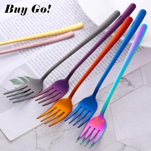2PCS/Set Gold Dessert Spoon Fork 18/0 Stainless Steel Colorful Party Dessert Soup Spoons Set Creative Gifts Cake Tool Tableware