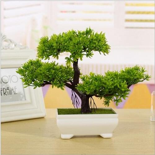1pcs Artificial Bonsai Tree Welcoming Plant Potted Bonsai Fake Mini Flower Green Plant Pine Pot Vase Wedding Home Decoration