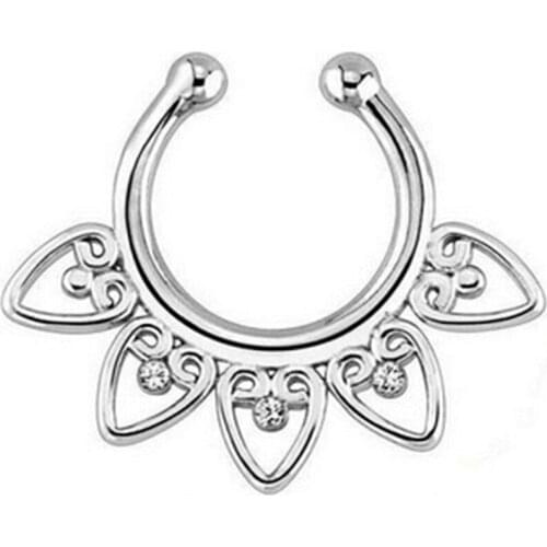 2pc/Lot Cute Girls Crystal Heart Nose Ring Women Indian Style Studs Fake Piercing Nose Ring Body Jewelry Wedding Party Gift