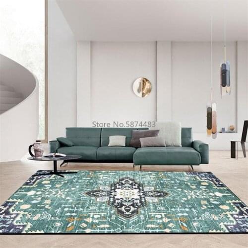 200*300cm Fashion Morandi Blue Green Persian Ethnic Flower Living Room Bedroom Bedside Carpet and Floor Mat Customization