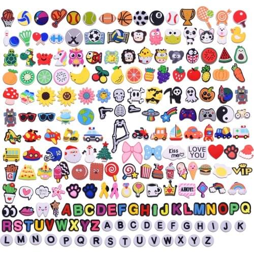 200PCS Wholesale Mix Animal Shoes Charms Skull Car Letter Icon Croc Accessories For Kids Gifts Cartoon PVC Buckle