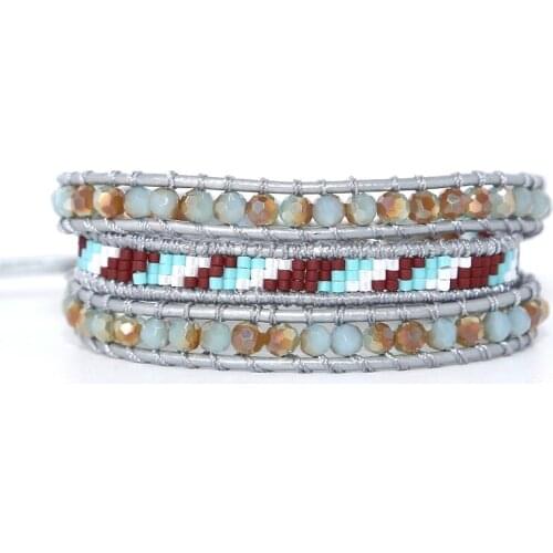 2019 Bohemia Crystal Beads Bracelets Unique 3 Strands Weaving Wrap Bracelet for Women Men Weaving Beads Bracelet Jewelery