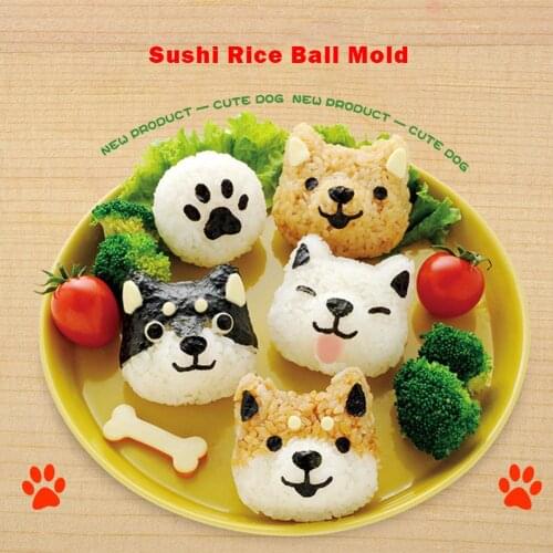 5pcs/Set Cute Dog Sushi Nori Rice Ball Mold Kitchen DIY Bento Press Maker Japanese Sushi Cooking Tools Kitchen Tools