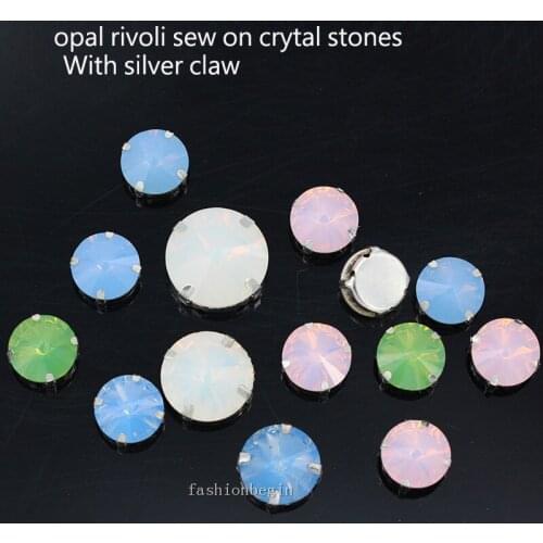 9p 16/18mm round rivoli white opal sew on crystal glass stone flatback rhinestones silver claw jewelry craft Garment accessories
