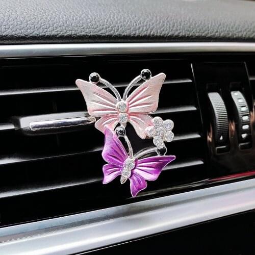 Diamond Butterfly Car Perfume Air Freshener Two Butterflies Car Air Conditioner Outlet Clip Auto Accessories Interior Ornament