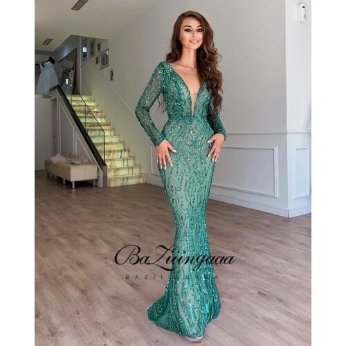 BAZIIINGAAA Luxury Woman Cocktail Dress Beaded Sequins Long Elegant Night Cocktail Party Formal Dresses for Wedding Plus Size