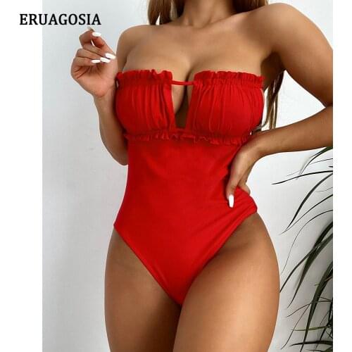 One Piece Swimsuit 2021 Sexy Bandeau Swimwear Women Bathing Suit High Cut Bodysuit Swimsuits One-Piece Beachwear Female Monokini