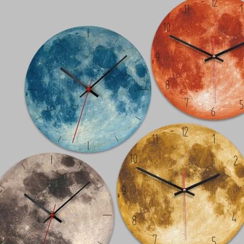European style hot style Round Acrylic Kids Bedroom Decoration Wall Ornament Wall Clock Unique Gift Hanging Clocks Moon Shape