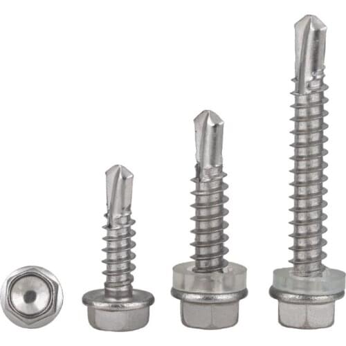 GuHua Hexagon Head with Collar Self Drilling Screw 304 Stainless Steel Hex Drill Tail Self Tapping Screws M4.2M4.8M5.5 5pcs