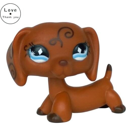 Lps cat pet shop toys dog #640 Dachshund Animals Swirl Blue Diamond Eyes Brown sausage dog